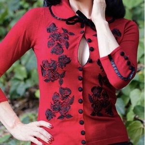 Wheels & Dollbaby Dita cardigan c. 2014 size AUS 16/US 12 wine red.